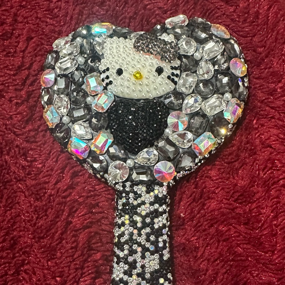 Heart Shape Black Kitty Rhinestone Heart Mirror